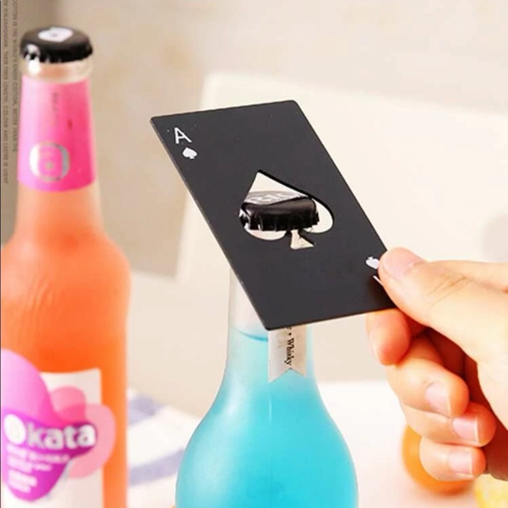 ♣️HOST PICK Bottle opener beer drinks kitchen poker ace card casino black silver - Picture 2 of 3